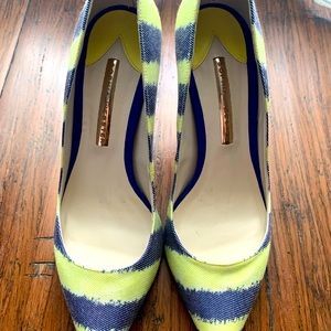 Sophia Webster Green ad Navy Stripped Denim Pumps